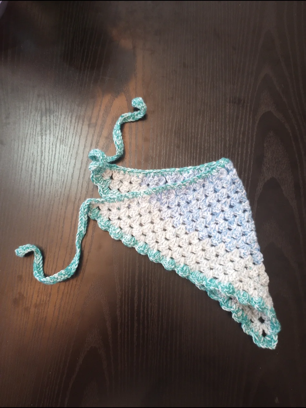 Boho Crochet Blue Green Ombre Bandana Scallop Summer Beach Scarf
